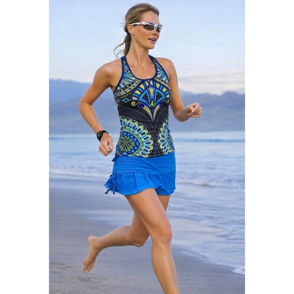 Athleta Rapanui Ready to Run Tankini Top Womens S Swim Beach Geometric Active